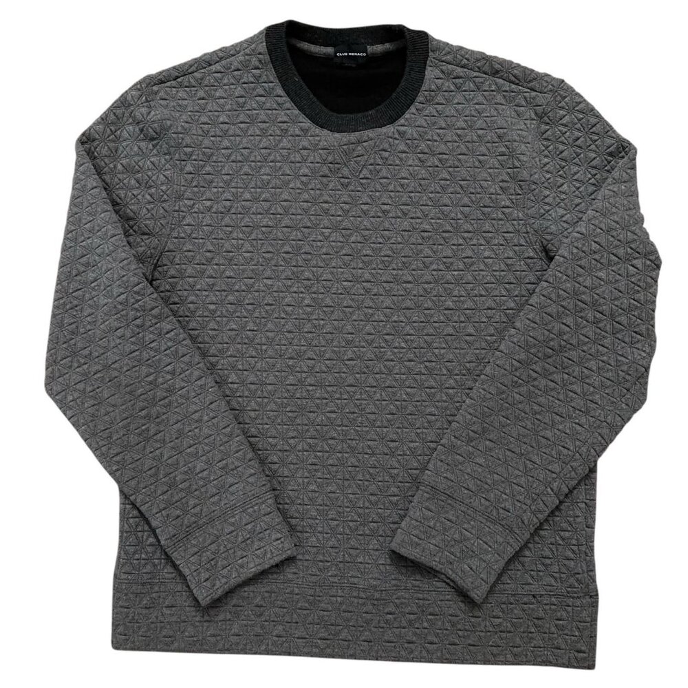 Club Monaco Sweatshirt Mens L Pullover Crewneck Quilted Textured Stretch Gray